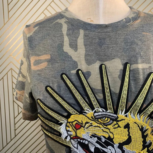 Melissa Masse Camo Tiger Applique Ruffle-Hem Tee - Picture 3 of 10